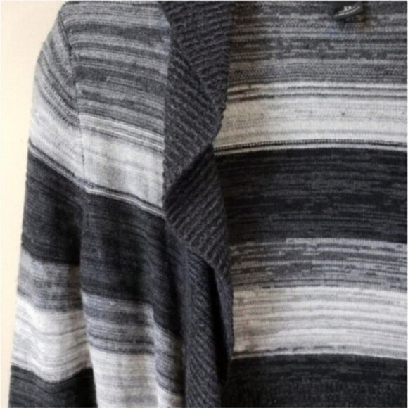 WHBM | Black Gray Striped Open Ruffle Cardigan Sweater Size XS - Picture 3 of 6